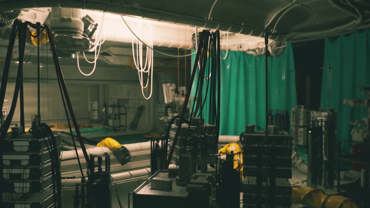 Equipamentos de laboratório de ciência dispostos em um bunker secreto à noite