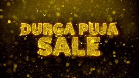 durga puja venta texto en el brillo dorado partículas de brillo animación.