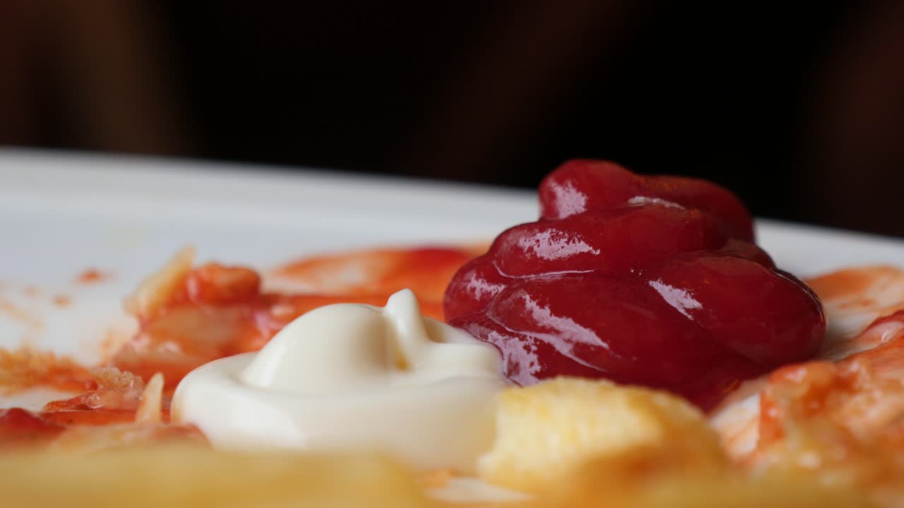 Close Up of Ketchup and Mayo on French Fries
