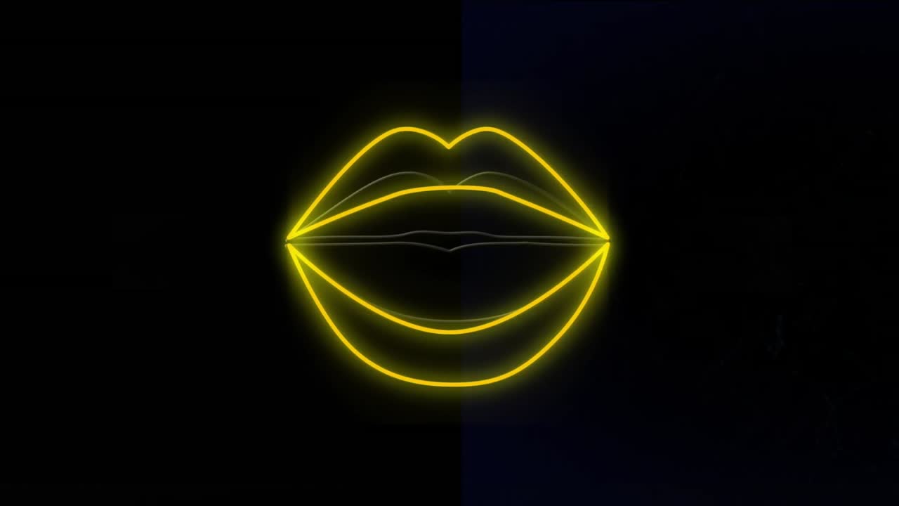 Animazione di bocca al neon e fumo su sfondo nero.
