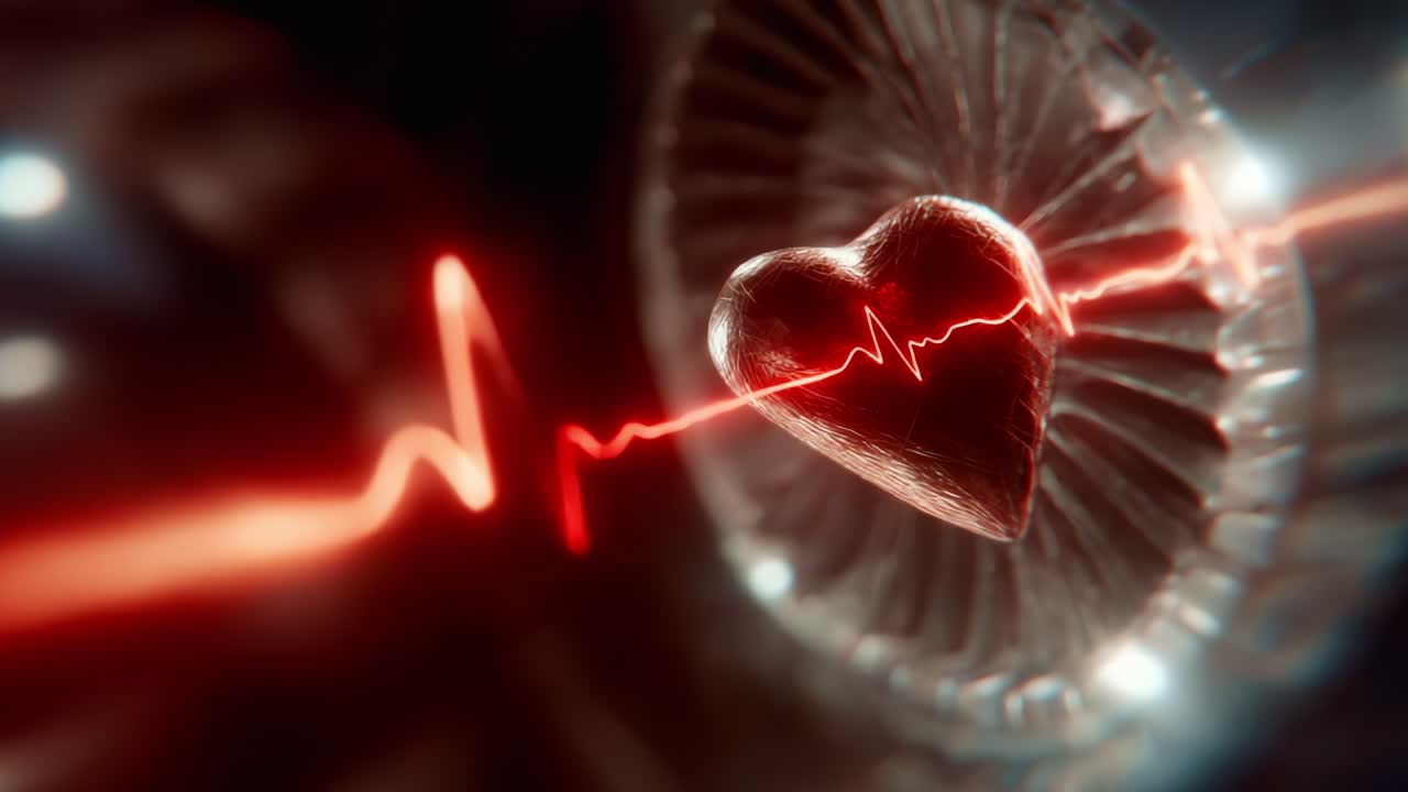 A Close-Up View of a Vibrant Heart with a Dynamic Pulse Line, Symbolizing Life, Love, and Emotions in an Artistic and Engaging Visual Representation