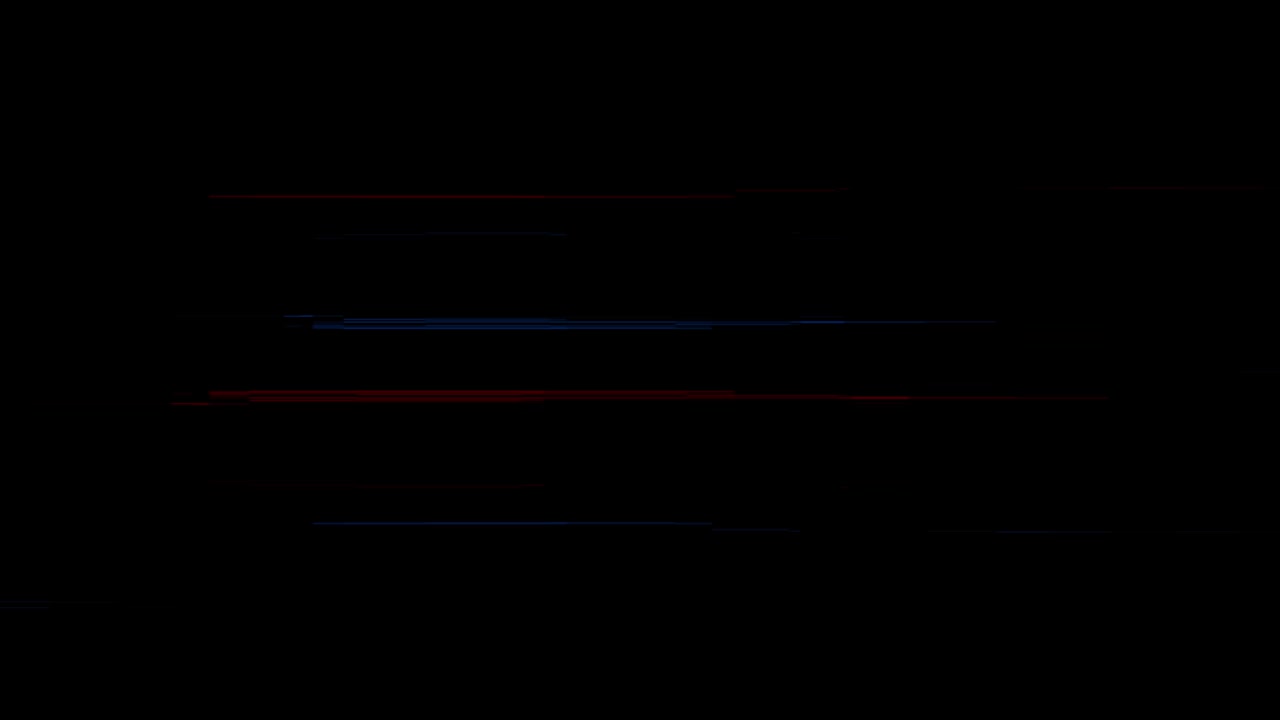 Digitaler Glitch-Effekt mit roten und blauen horizontalen Linien auf schwarzem Hintergrund
