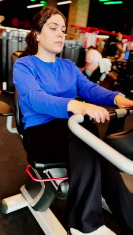 young woman doing cardio training on stationary bike