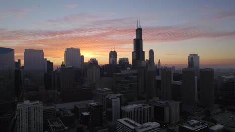 drone flying over chicago skyline