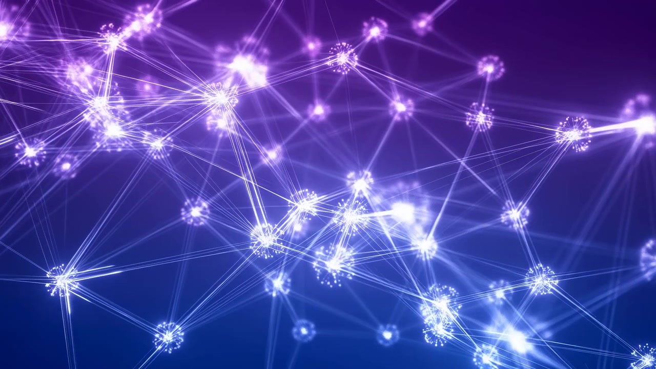 Glowing Neural Nodes Connecting In Purple Blue Space, Visualizing Machine Learning Data Flows Ideal For Data