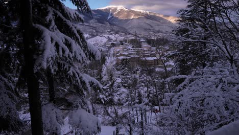 view of maiella national park and surrounding housing, guardiagrele, abruzzo, italy