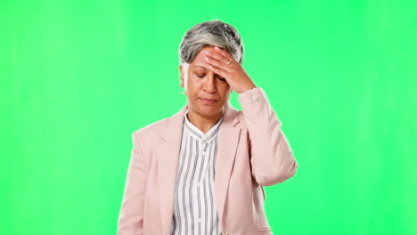 stress, anxiety or businesswoman on green screen