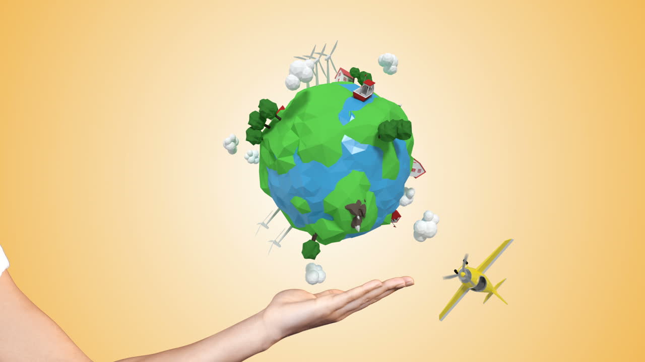 mano que muestra aviones viajando alrededor del mundo