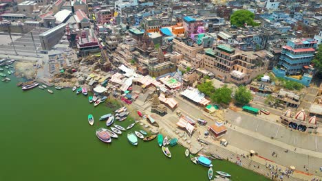 aerial view of ganga river and ghats in varanasi india