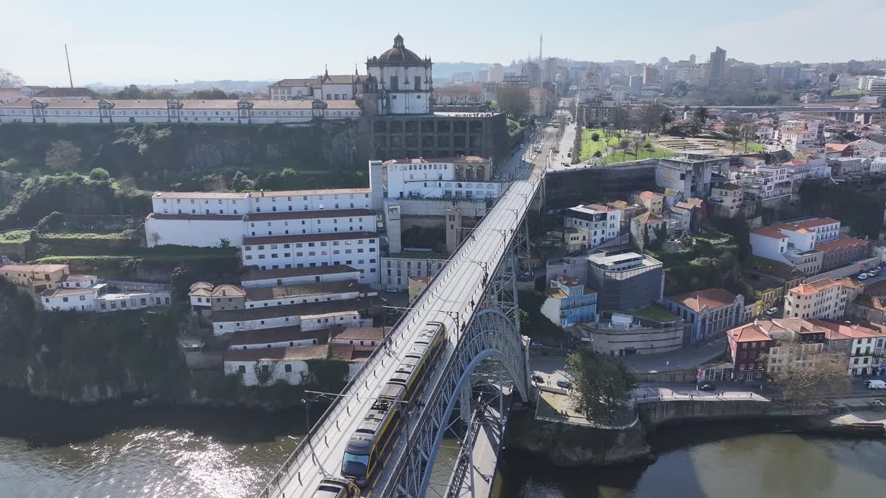 Luis I Bridge At Porto In Porto District Portugal. Downtown Cityscape. Railway Bridge. Railroad Scenery. Luis I Bridge At Porto In Portugal. Tourism Landmark