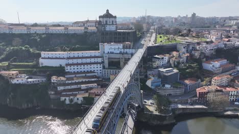 luis i bridge at porto in porto district portugal. downtown cityscape. railway bridge. railroad scenery. luis i bridge at porto in portugal. tourism landmark