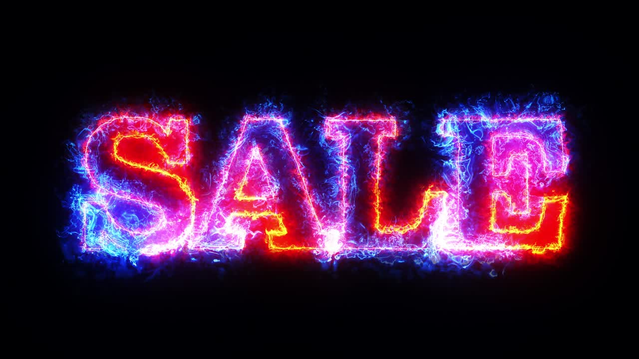 sale text fire line text loop animation