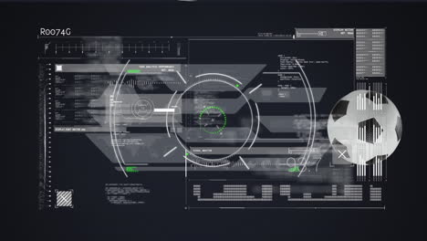 animation of digital data processing on screen over footballs