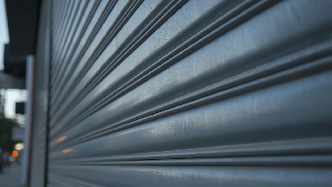 Closed metal roll-down door of a shop