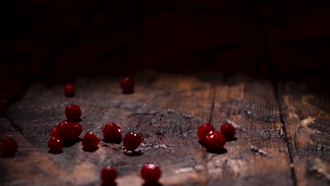 red berries on a rustic wooden table