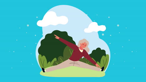 anciana practicando animación de ejercicios