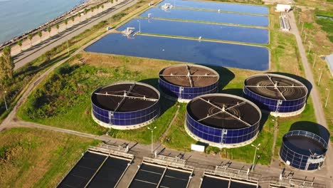 flyby the purification sites of sewage treatment plant nearby black sea