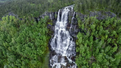 aerial footage from tvindefossen waterfall, norway