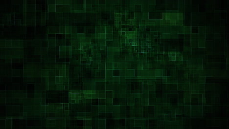 light green glowing squarish shapes and lights on a black background, motion graphic futuristic fractal matrix, 4k cg animation, seamless loop-able with nested elements