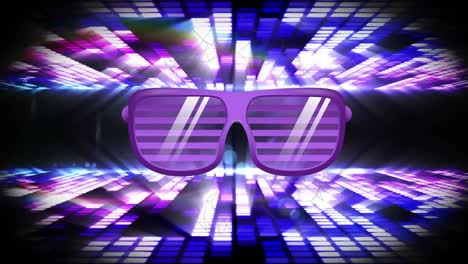 Animation-Von-Violetten-Brillen-Und-Neonflackerndem-Hintergrund