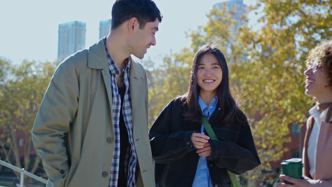 Happy Friends Meeting After Work in the City
