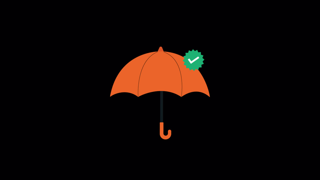 Ombrello arancione animato con badge a forma di spunta verde