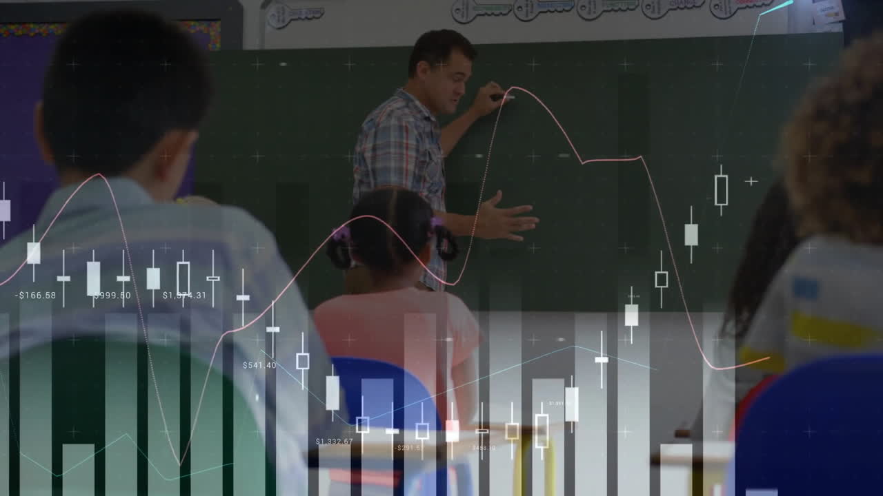 Animasi pemrosesan data pada berbagai anak sekolah di ruang kelas