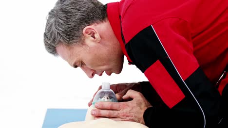 male paramedic during cardiopulmonary resuscitation training