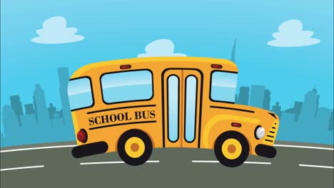 back to school bus in road animation