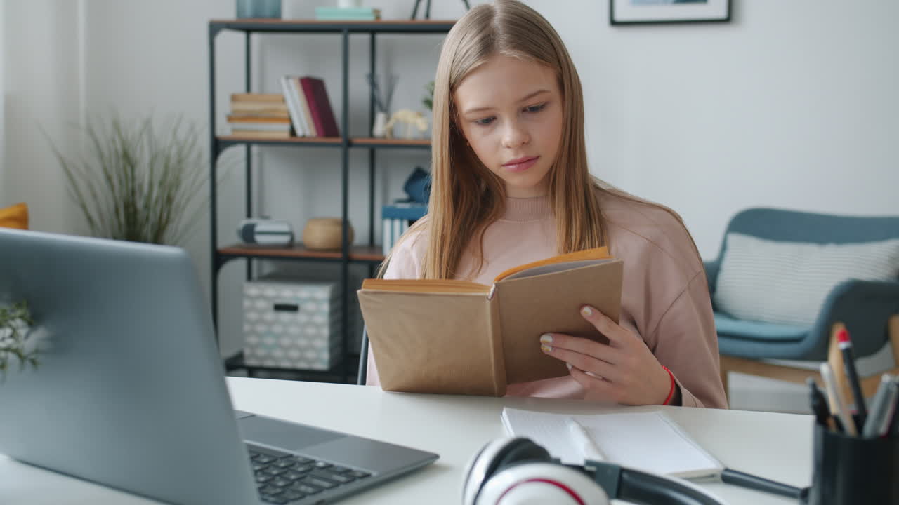 Teenage Girl Studying at Home