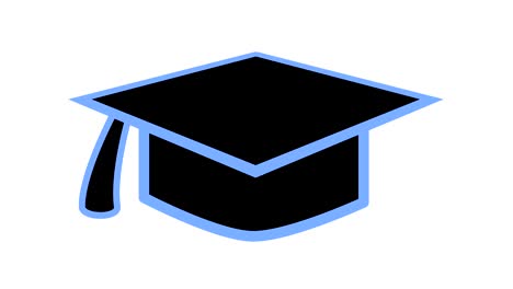 mortarboard hat education icon symbol in and out animation blue