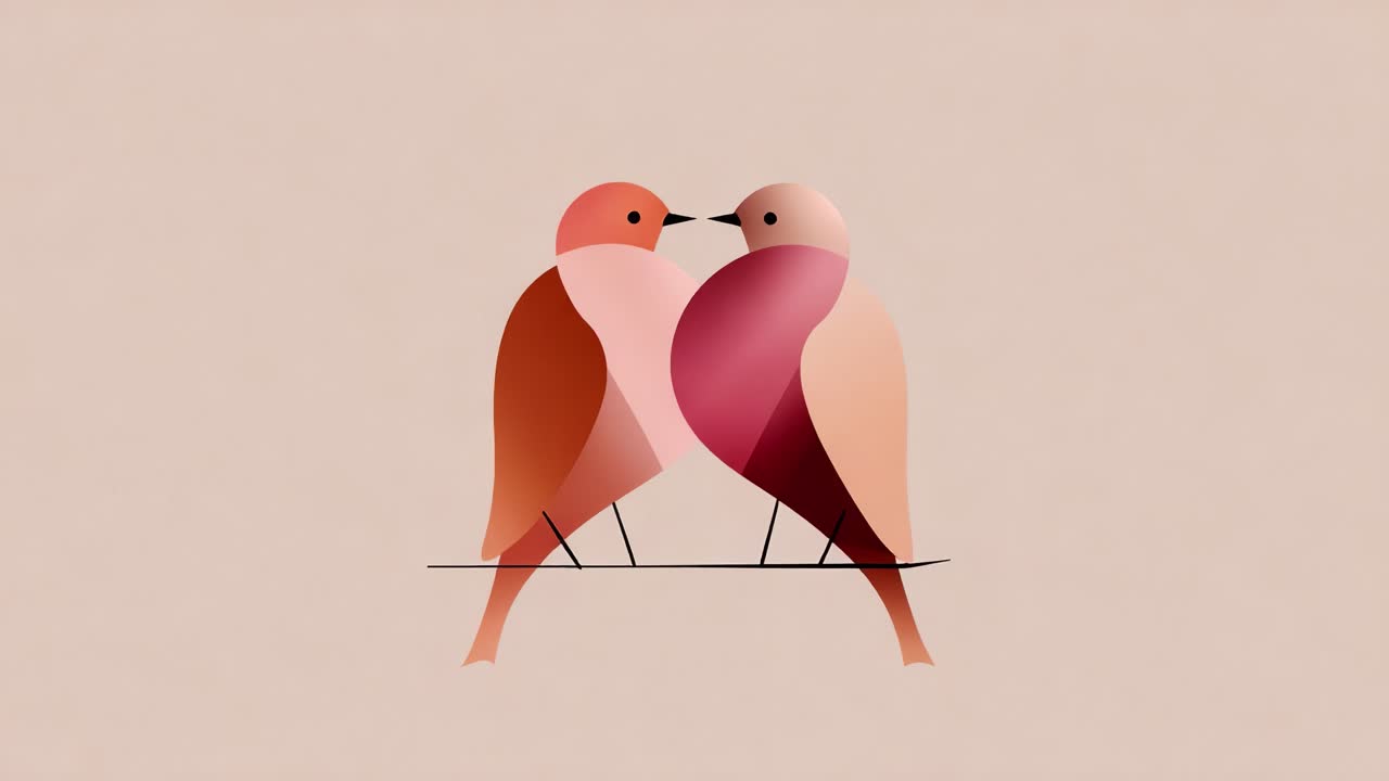 Two Lovely Birds Facing Each Other, Portraying Affection and Connection Through Their Colorful and Minimalist Design, Perfect for Adding a Touch of Nature's Beauty to Any Space