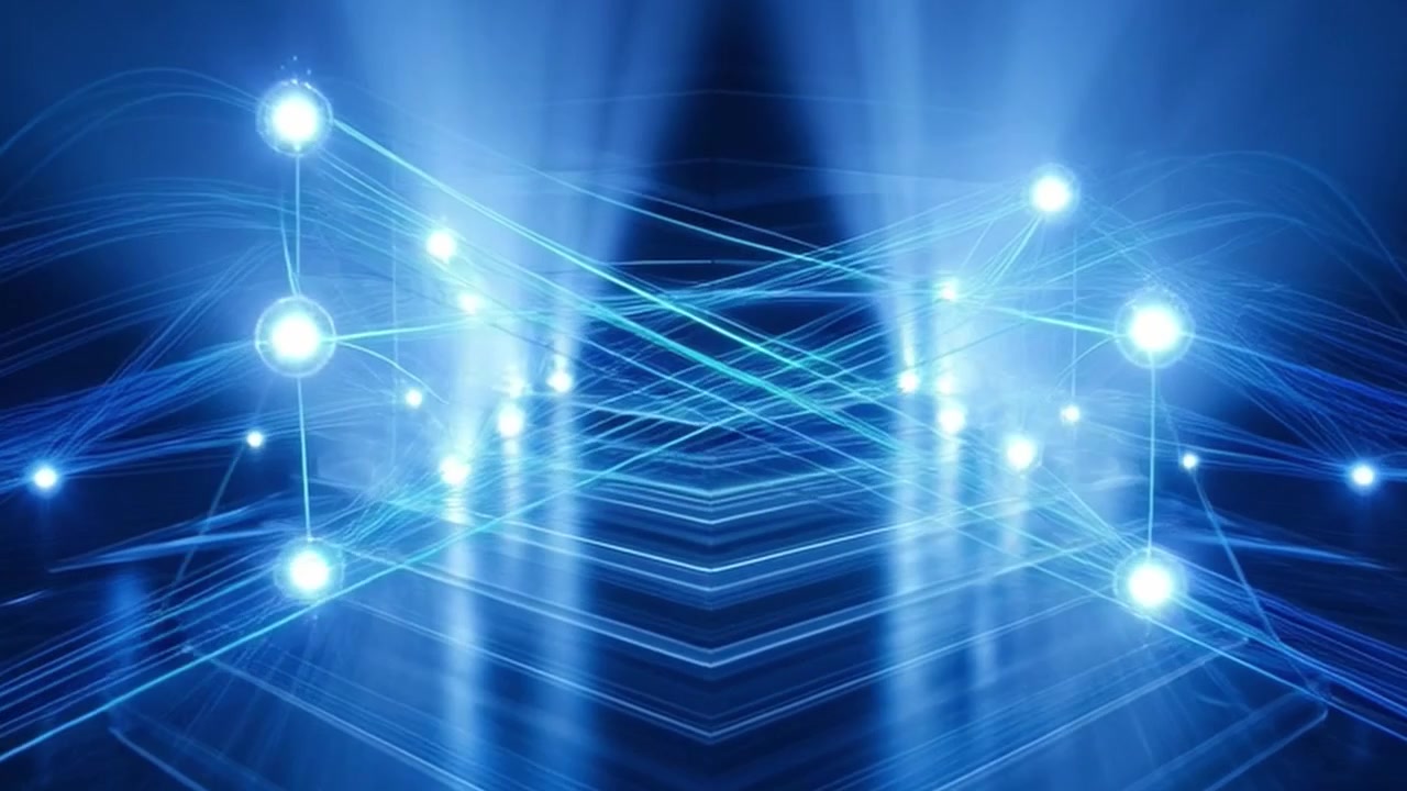 Abstract Digital Network Connection with Glowing Blue Light Beams