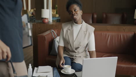 business meeting in a hotel lobby