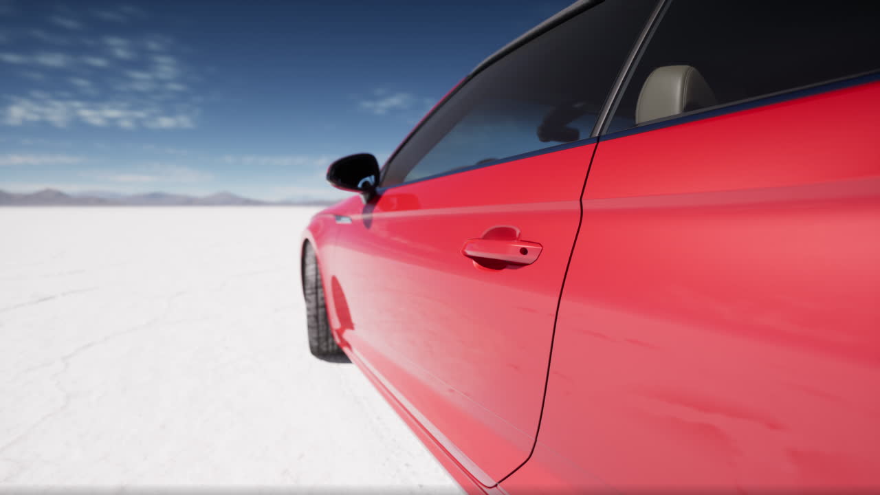 audi rojo en las llanuras de sal