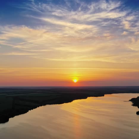 aerial view of huge river against sunset