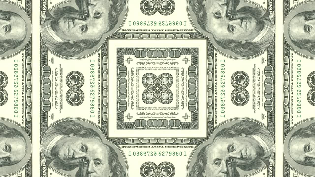 미국 달러 지폐 모자이크: 추상적인 애니메이션 배경, 크리에이티브 비즈니스 모션 그래픽, 원활한 루프