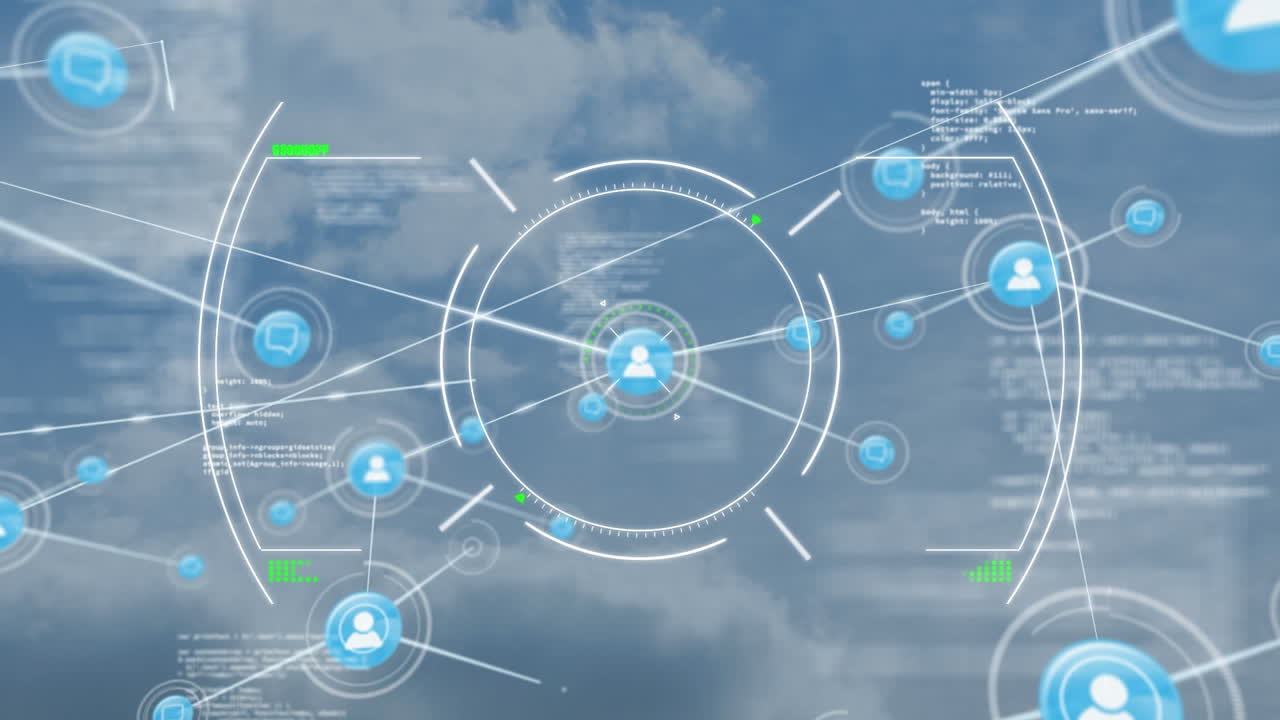 파란 하늘을 배경으로 연결 아이콘의 웹