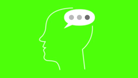 profile of thinking man with white bubble on green chromakey
