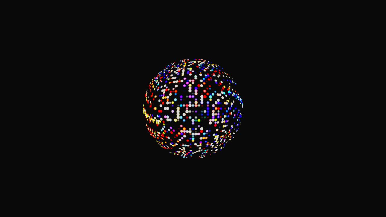 animated round shape of multicolor flashing lights, on a black background