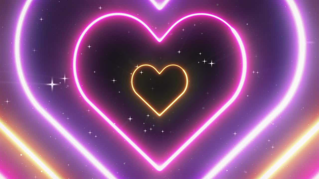발렌타인 네온 조명 사랑의 심장 무한한 터널 애니메이션 루프