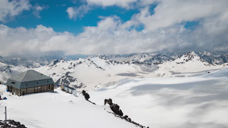 timelapse mountain clouds over beautiful snow-capped peaks of mountains and glaciers.