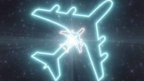 airplane mode icon wifi shape outline glow neon lights tunnel portal - 4k seamless vj loop motion background animation