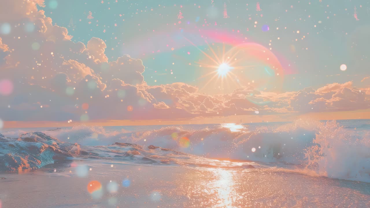 Dreamy seascape with pastel colors and lens flare, captured from a low angle