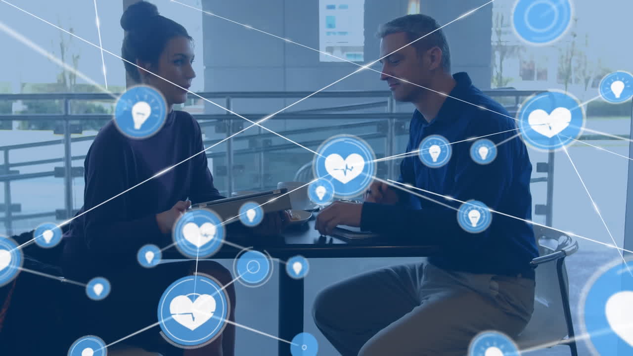 다양한 사업가들과의 아이콘과의 연결 네트워크의 애니메이션