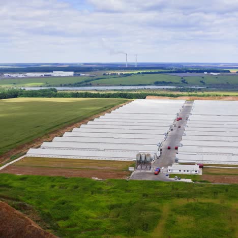 view from above on poultry farm. newly built agricultural facilities in rural area. view from dron