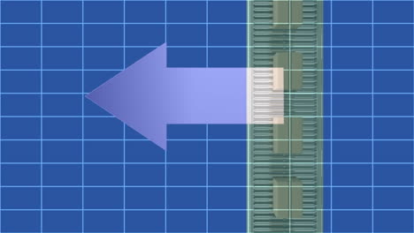 animation of arrow spinning over cardboard boxes on conveyor belt