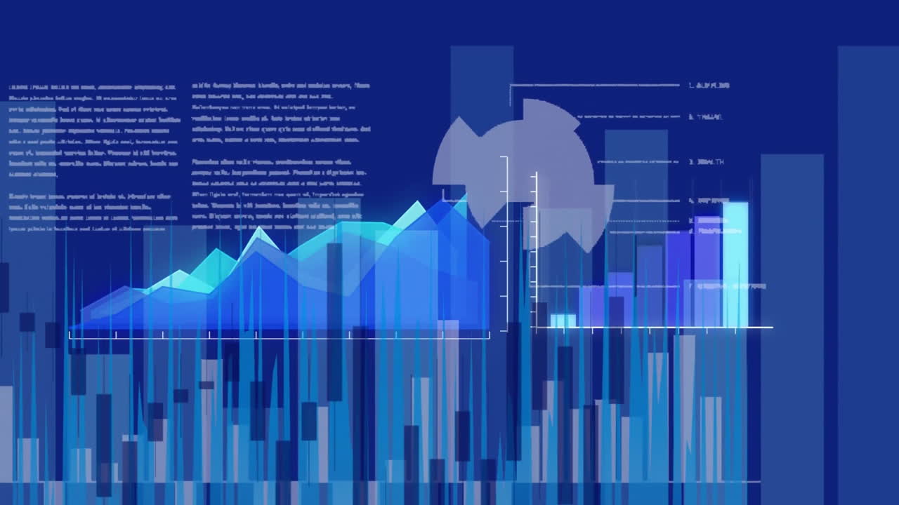 Animation of financial data processing on blue background
