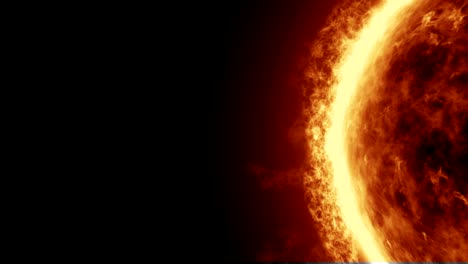 4k superficie solar realista con llamaradas solares, quema del sol aislada en negro con espacio para su texto o logotipo. fondo gráfico de movimiento y animación.