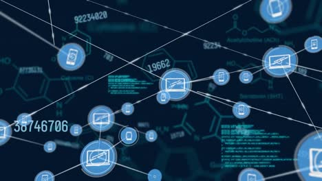 Animation-of-network-of-connections-with-digital-icons-and-data-processing-in-background